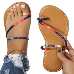 Colorful toe loop Slides sz 8.5